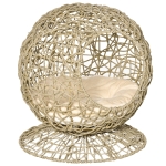 PawHut Rattan Elevated Cat Bed Kitty Condo with Comfortable Soft Cushion, Wicker Construction and Round Base, Brown