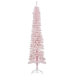 HOMCOM 7ft Snow-Flocked Artificial Christmas Tree, Slim Pencil Xmas Tree with 490 Realistic Branches, Metal Base, Pink