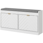 HOMCOM Narrow Storage Bench, Upholstered Entry Way Bench, Shoe Rack Bench with 2 Flip Drawers, 2 Vents for 8 Pairs of Shoes