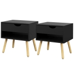 HOMCOM Set of 2 Nightstands with Storage Drawer and Shelf, Modern Bedside Table for Bedroom, Black