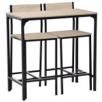 HOMCOM Industrial Bar Table Set Counter Height 3 Piece and 2 High Back Stools Set Dining Table Set Natural Wood