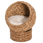 PawHut Handwoven Elevated Cat Bed with Soft Cushion & Egg Chair Shape, Basket Bed Kitty House with Stand, Raised Wicker House for Indoor Cats, 23.5" H, Light Brown