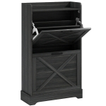 HOMCOM Slim Shoe Storage Cabinet, Farmhouse Shoe Cabinet with 2 Flip Drawers, Adjustable Shelves for 8 Pairs, Distressed Grey