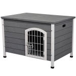 PawHut 31"L Wooden Decorative Dog Cage Kennel Wire Door with Lock Small Animal House with Openable Top Removable Bottom Gray