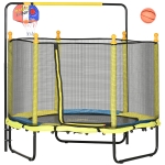 Qaba 4.6' Kids Trampoline with Basketball Hoop, Horizontal Bar, 55" Indoor Trampoline with Net, Small Springfree Trampoline Gifts for Kids Toys, Ages 3-10, Yellow