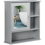 kleankin Bathroom Medicine Cabinet with Mirror, Wall-Mounted Bathroom Cabinet with Adjustable Shelf for Living Room and Laundry Room, Gray