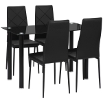 HOMCOM Dining Table and Chairs Set for 4, Modern 5 Pieces Kitchen Table Set with Glass Table, Padded Seat and Steel Frame