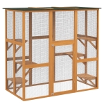 PawHut Outdoor Cat House Big Catio Wooden Feral Cat Shelter Enclosure with Large Spacious Interior, 6 High Ledges, Weather Protection Asphalt Roof, 71" L, Orange