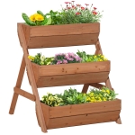 Outsunny 3 Tier Elevated Planter Box, Vertical Wooden Raised Garden Bed for Flowers, Vegetables, Herbs, 26" x 30" x 30", Brown