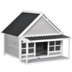 PawHut Wooden Dog House with Porch, Dog House Outdoor with Tilt Roof, Front Door, Windows for Medium Large Sized Dog