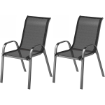 Outsunny Set of 2 Outdoor Dining Chairs, Stackable Lawn Chairs with High Back, Breathable Mesh Seat for Garden Porch, Black