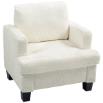 HOMCOM Modern Armchair, Upholstered Chenille Accent Chair with Wood Frame and Back Pillow for Living Room, Cream White