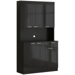 HOMCOM 71" Kitchen Pantry Cabinet, Storage Buffet with Hutch, Adjustable Shelves for Living Room, High Gloss Black