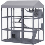 PawHut 81"H Catio Outdoor with Floor to Prevent Escaping & Easy Cleaning, for 2-4 Cats Kittens, Grey