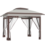 Outsunny 12' x 12' Pop Up Canopy Tent with Netting and Carry Bag, Instant Sun Shelter with 137 sq.ft Shade, Beige and Brown