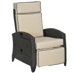 Outsunny Outdoor Recliner Chair with Adjustable Backrest, Cushion, Side Tray, Khaki