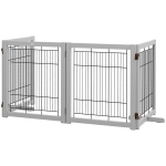 PawHut Wooden Dog Gate for Small & Medium Dogs 4 Panel w/ Support Feet Foldable Pet Fence for House Doorway Light Grey