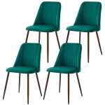 HOMCOM Upholstered Dining Chairs Set of 4, Velvet Accent Chair with Back and Wood-grain Steel Leg for Kitchen, Green