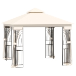 Outsunny 10'x10' Soft-top Patio Gazebo with Double Tier Roof, Mesh Curtains, Display Shelves, Top Hooks, Cream