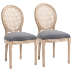 HOMCOM French-Style Upholstered Dining Chair Set, Armless Accent Side Chairs with Rattan Backrest and Linen-Touch Upholstery, Set of 2, Gray