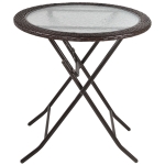 Outsunny 26.8" Dia. (68 Dia. cm) Folding Round Tempered Glass Metal Table with Brown Rattan Edging, Brown