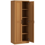 HOMCOM 63" 2-Door Kitchen Pantry, Freestanding Cabinet with 2 Adjustable Shelves for Dining Room, Cinnamon Teak Wood Grain