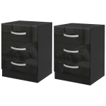 HOMCOM Bedside Table Set of 2, Modern Nightstand with Drawers and High Gloss Fronts, Night Table for Bedroom, Black