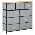 HOMCOM 9 Drawers Storage Chest Dresser Organizer Unit w/ Steel Frame, Wood Top, Easy Pull Fabric Bins, for Hallway, Closet, Entryway, Oak & Grey