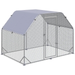 PawHut Chicken Run, Galvanized Large Metal Chicken Coop Cage, Walk-in Enclosure Poultry Hen Run House Playpen Rabbit Hutch with Flat Roof, Cover, 9.2' x 6.2' x 6.5', Silver