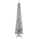 HOMCOM 8' Tall Unlit Slim Pencil Xmas Tree, Snow Flocked Artificial Christmas Tree with Realistic Branches and 603 Tips, Green