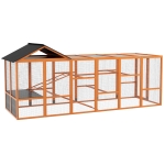 PawHut Wooden Chicken Coop Run for 6 - 10 Chickens, Hen House Add-On with Storage, Perches, 141.75" x 48" x 61", Orange