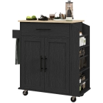 HOMCOM Rolling Island with Wheels for Kitchen, Kitchen Island on Rollers with Power Outlets, Drawer and Doors