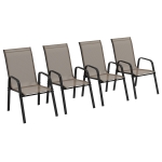 Outsunny Set of 4 Outdoor Dining Chairs, Heavy Duty Stackable Patio Dining Set with Armrests for Balcony Garden, Grey