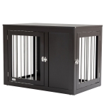 PawHut Dog Crate Furniture Wire Pet Cage Wooden Dog Kennel, End Table with Double Doors, and Locks, for Medium and Large Dog House Indoor Use, Coffee