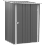 Outsunny 3.3' x 3.4' Lean-to Garden Storage Shed, Outdoor Galvanized Steel Tool House with Lockable Door for Patio Grey