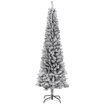 HOMCOM 6ft Flocked Christmas Tree, Pencil Christmas Tree with Realistic Branch Tips, Folding Metal Stand, Black
