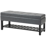 HOMCOM 44" PU Leather Tufted Ottoman Shoe Bench Storage Chest Hallway Grey