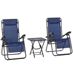 Outsunny Zero Gravity Chair Set of 2 Patio Chair with Side Table Cupholders and Pillows for Pool, Backyard, Lawn, Blue