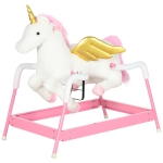 Qaba Spring Rocking Horse, Kids Ride on Horse for 5-12 Years, Ride on Toy with Sound, Unicorn Design, Pink