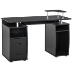 HOMCOM Computer Desk with Keyboard Tray, CPU Stand, Writing Desk with Drawers, Workstation for Home Office, Black