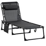 Outsunny Reclining Chaise Lounge Chair, Portable Sun Lounger, Folding Camping Cot with Adjustable Backrest and Removable Pillow, for Patio, Garden, Beach, Black