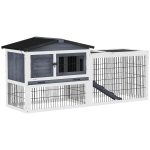 PawHut Wood Rabbit Hutch w/ Ramp, Openable Roof, Pull-out Tray, Dark Grey