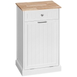 HOMCOM Kitchen Tilt Out Trash Bin Cabinet Free Standing Recycling Cabinet Trash Can Holder With Drawer, White