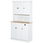 HOMCOM 71" Kitchen Pantry Buffet with Hutch Storage Cabinet Microwave Oven Stand with Drawer, White, Oak