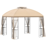 Outsunny 10' x 10' Patio Gazebo with Corner Shelves, Double Roof Outdoor Gazebo Canopy Shelter with Removable Mesh Netting, for Garden, Lawn, Backyard and Deck, Beige