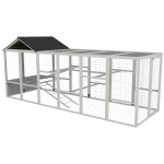 PawHut Wooden Chicken Coop Run for 6 - 10 Chickens, Hen House Add-On with Storage, Perches, 141.75" x 48" x 61", Gray