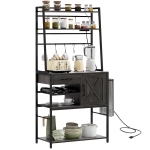 HOMCOM Industrial Kitchen Shelves with Charging Station and LED Lights, Kitchen Storage Rack with Barn Door, Distressed Gray