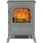 HOMCOM Fireplace Stove, Electric Fireplace Heater with Realistic LED Flames and Logs, 725W/1450W, Gray