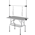 PawHut Adjustable Dog Grooming Table with 2 Safety Slings, Storage Basket, Grey