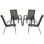 Outsunny Set of 4 Outdoor Dining Chairs, Heavy Duty Stackable Patio Dining Set with Armrests for Balcony Garden, Brown and Black